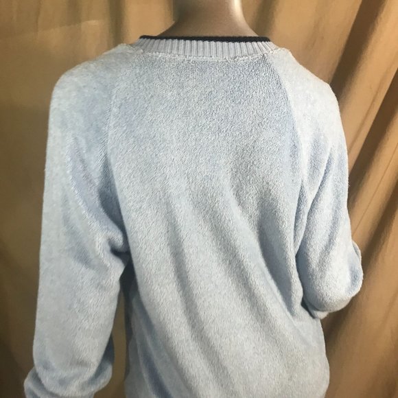 Charming Forge Vintage USA Large Blue V Neck Sweater Ribbed Cuffs and Hem Pullov - Picture 9 of 16